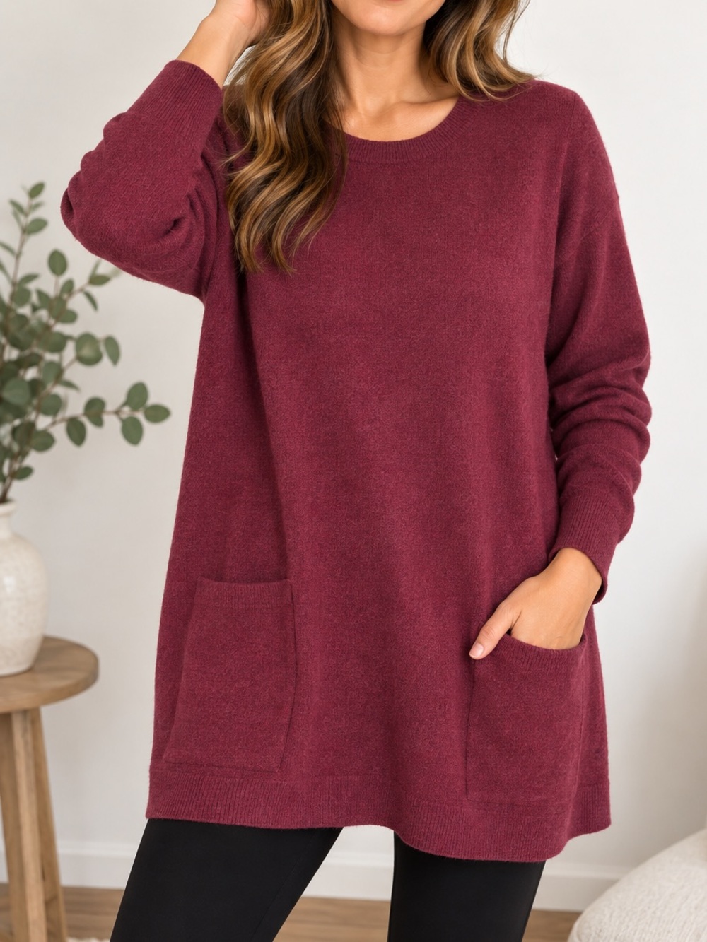 J.Jill 100% Cashmere Burgundy Tunic Sweater XL Pockets